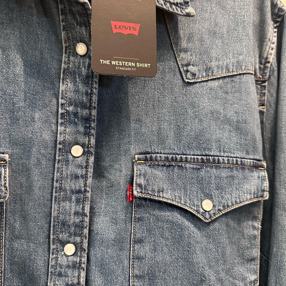 Levi's Blue Denim Western Shirt with Red Logo Tag - Picture 3 of 6